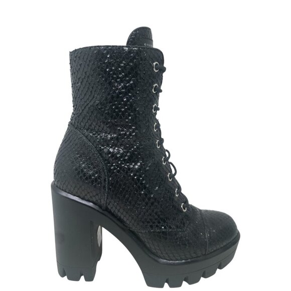Giuseppe Zanotti Gintonic Black Snake Embossed Leather Combat Platform Boots 7.5 - Picture 3 of 16